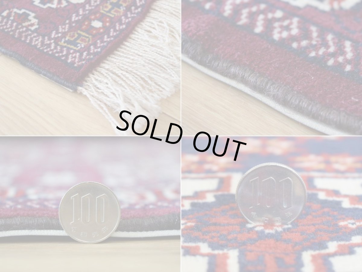 画像20: 新品 ペルシャ 絨毯 トルクメン 縦1.2m 横0.9m アクセント サイズ 114 x 82 cm No.35 天然 肉厚 ウール 手織り ハンドメイド トライバル ラグ マット カーペット 赤 エンジ  グリーン ギュル 幾何学模様 民族柄 n-35-11482s001 (20)