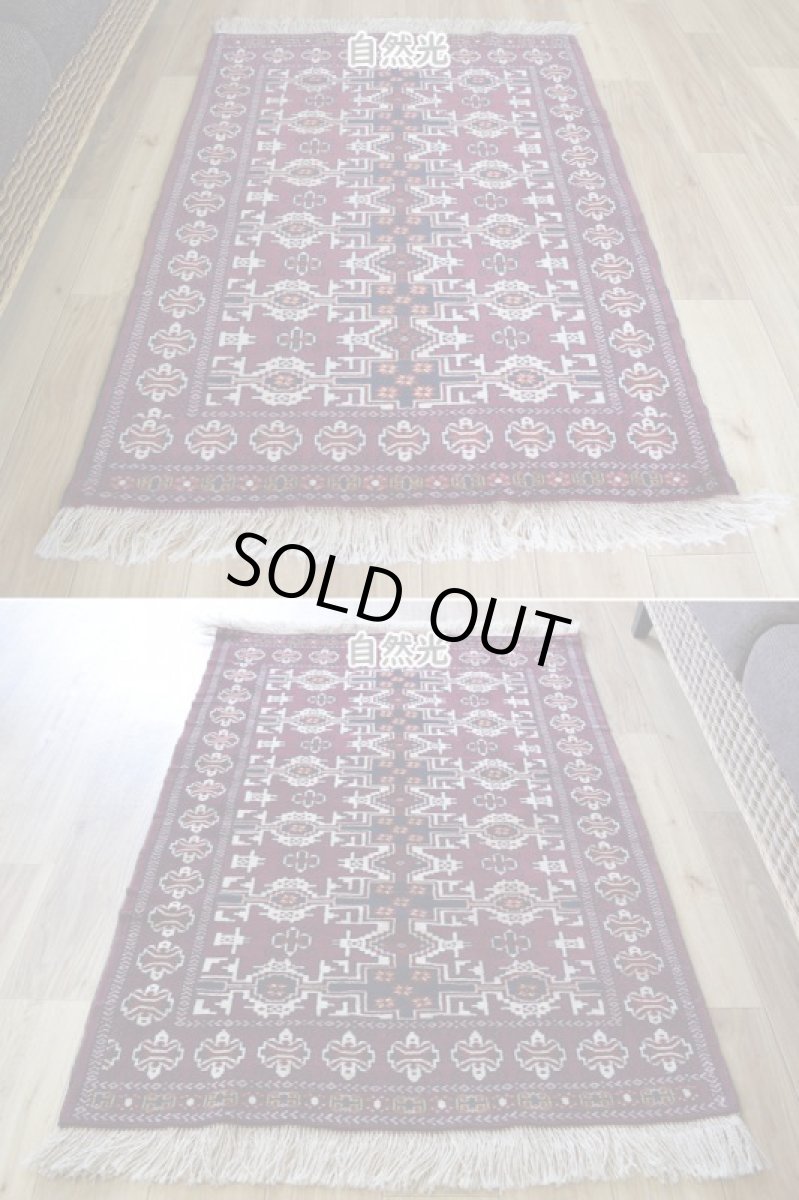 画像6: 新品 ペルシャ 絨毯 トルクメン 縦1.2m 横0.9m アクセント サイズ 114 x 82 cm No.35 天然 肉厚 ウール 手織り ハンドメイド トライバル ラグ マット カーペット 赤 エンジ  グリーン ギュル 幾何学模様 民族柄 n-35-11482s001 (6)