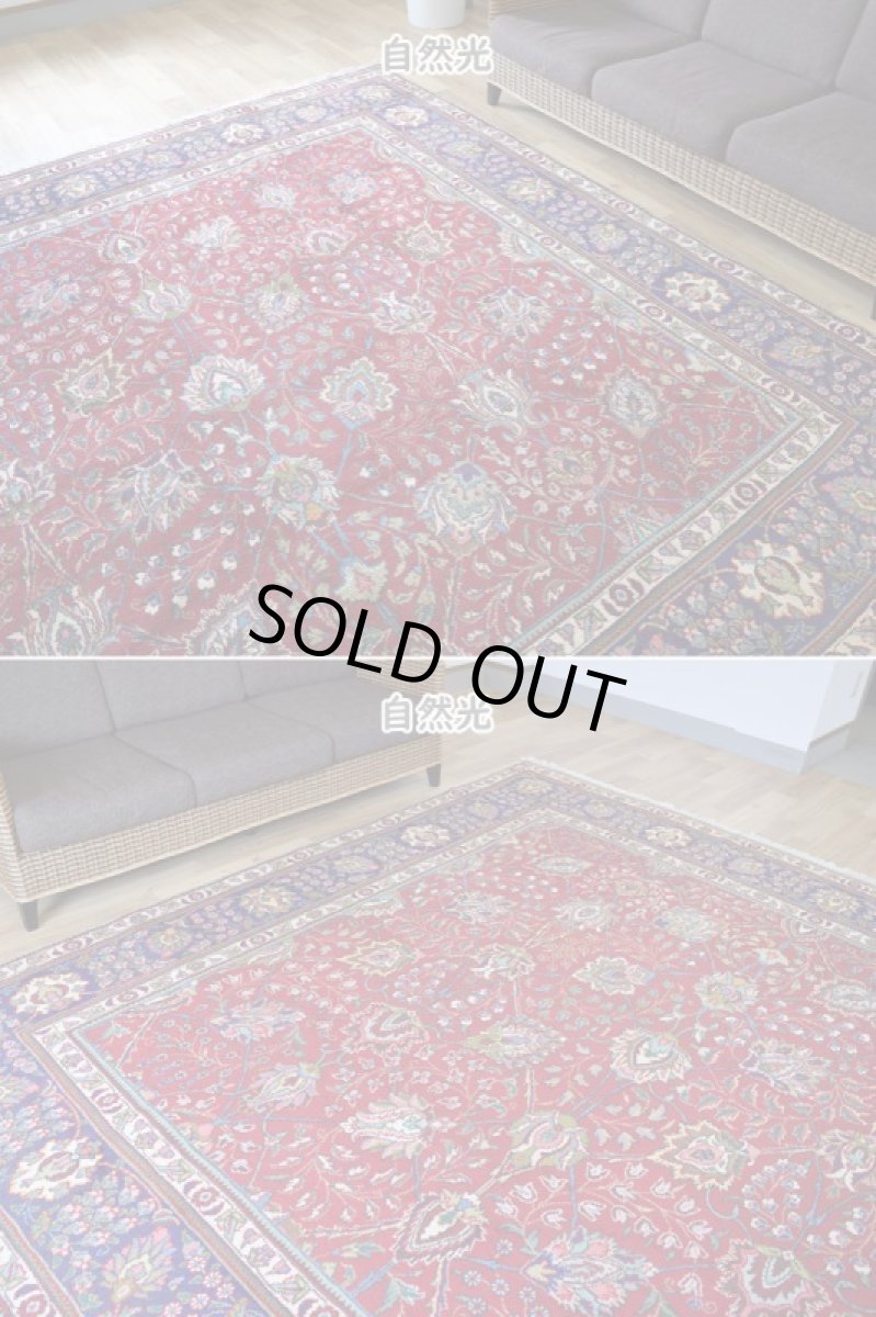 画像8: 良品 ペルシャ 絨毯 タブリーズ 縦3m 横3m 9㎡ 〜8帖 正方形 スクエアタイプ リビング ダイニング 3人掛けソファ コーナーソファ 大判 サイズ 290 x 290 cm No.F153 天然 ウール 手織り トライバル ラグ 敷物 マット カーペット 総柄 オールオーバーデザイン ヴィンテージ ビンテージ 赤 b-F153-290290h076 (8)