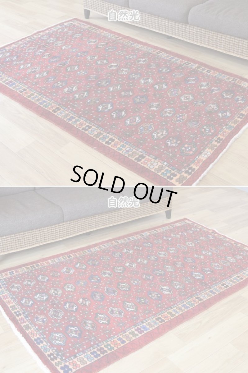 画像4: 良品 ペルシャ 部族絨毯 トルクメン 縦2m 横1.2m 2.2㎡ 〜3帖 リビング ダイニング 2〜3人掛けソファ センターテーブル サイズ 195 x 112 cm No.Z141 天然 肉厚 ウール 手織り トライバル ラグ 敷物 マット カーペット 幾何学模様 ヴィンテージ ビンテージ  赤 カラフル パステルカラー マルチカラー b-z141-195112h57-001 (4)