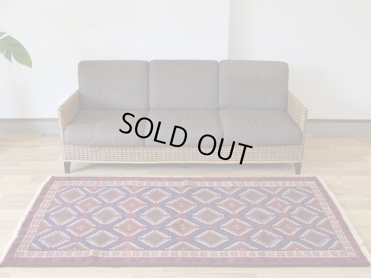 画像1: 新品 ペルシャ 部族絨毯 バルーチ 縦2m 横1.1m 2.2㎡ 〜3帖 リビング ダイニング 2〜3人掛けソファ センターテーブル サイズ 195 x 105 cm No.H13 天然 ウール 手織り トライバル ラグ 敷物 マット カーペット 幾何学模様  ネイビー n-H13-195105h003-004 (1)