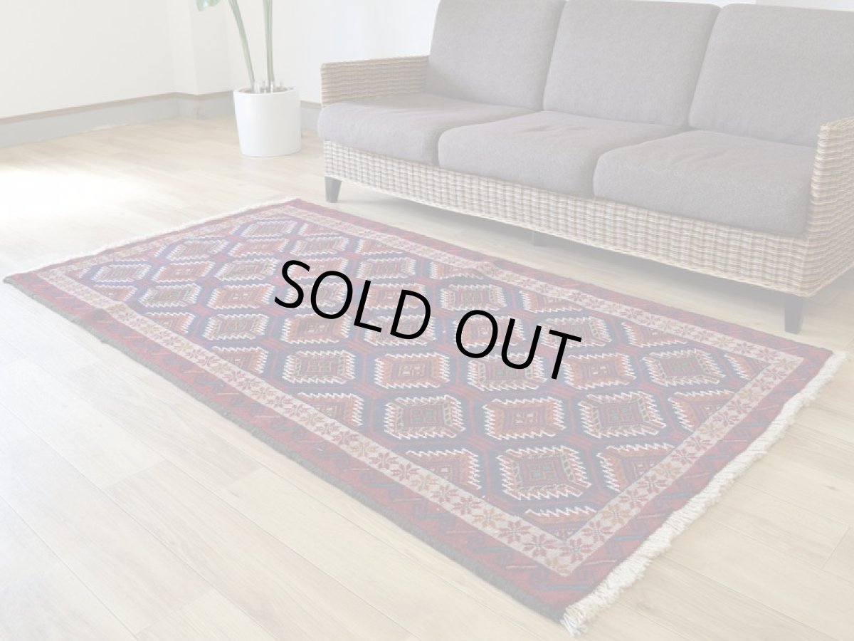 画像2: 新品 ペルシャ 部族絨毯 バルーチ 縦2m 横1.1m 2.2㎡ 〜3帖 リビング ダイニング 2〜3人掛けソファ センターテーブル サイズ 195 x 105 cm No.H13 天然 ウール 手織り トライバル ラグ 敷物 マット カーペット 幾何学模様  ネイビー n-H13-195105h003-004 (2)