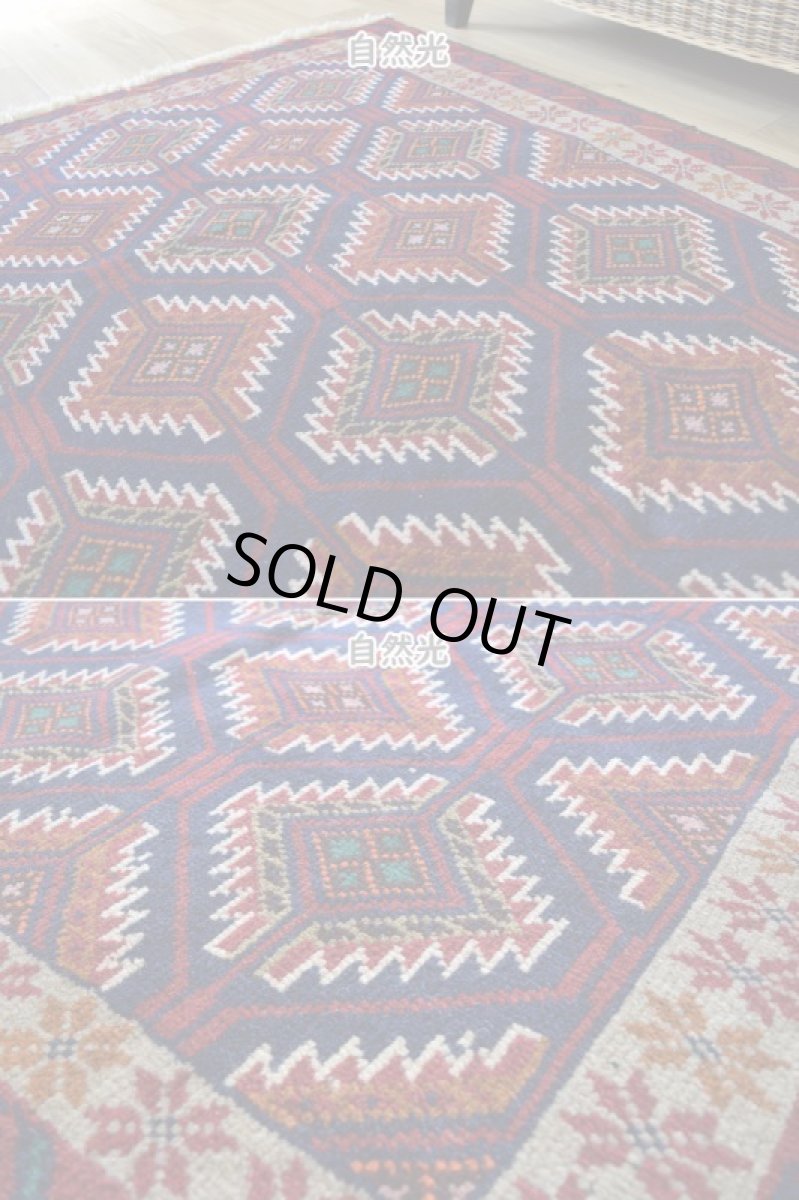 画像7: 新品 ペルシャ 部族絨毯 バルーチ 縦2m 横1.1m 2.2㎡ 〜3帖 リビング ダイニング 2〜3人掛けソファ センターテーブル サイズ 195 x 105 cm No.H13 天然 ウール 手織り トライバル ラグ 敷物 マット カーペット 幾何学模様  ネイビー n-H13-195105h003-004 (7)
