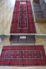 画像3: 良品 ペルシャ 部族絨毯 バルーチ 縦3m 横1.5m 4.5㎡ 〜6帖程度 リビング ダイニング 3人掛けソファ サイズ 300 x 150 cm No.z169 天然 ウール 手織り トライバル ラグ 敷物 マット カーペット 幾何学模様 ヴィンテージ ビンテージ  赤 黒 b-z169-300150h57-001 (3)