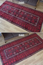 画像6: 良品 ペルシャ 部族絨毯 バルーチ 縦3m 横1.5m 4.5㎡ 〜6帖程度 リビング ダイニング 3人掛けソファ サイズ 300 x 150 cm No.z169 天然 ウール 手織り トライバル ラグ 敷物 マット カーペット 幾何学模様 ヴィンテージ ビンテージ  赤 黒 b-z169-300150h57-001 (6)