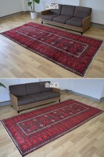 画像5: 良品 ペルシャ 部族絨毯 バルーチ 縦3m 横1.5m 4.5㎡ 〜6帖程度 リビング ダイニング 3人掛けソファ サイズ 300 x 150 cm No.z169 天然 ウール 手織り トライバル ラグ 敷物 マット カーペット 幾何学模様 ヴィンテージ ビンテージ  赤 黒 b-z169-300150h57-001 (5)