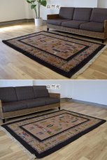 画像4: 新品 ペルシャ ギャッベ 縦2m 横1.4m 2.5㎡ リビング ダイニング 2-3人掛けソファ サイズ 188 × 133 cm No.R414 肉厚 天然 ウール ギャベ 手織り ハンドメイド ラグ 絨毯 カーペット リビングダイニングルームやベッドサイドに ブラウン 茶 動物 植物柄 n-r414-188133h031-071 (4)