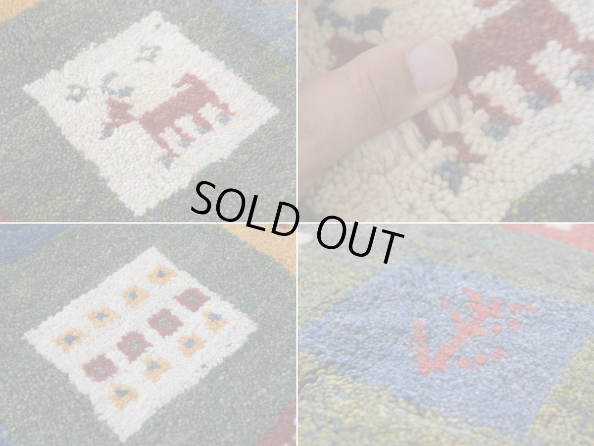 画像16: 新品 ペルシャ ギャッベ 縦1.7m 横1.1m 2㎡ 2-3人掛けソファ サイズ 170 × 110 cm No.R421 肉厚 天然 ウール ギャベ 手織り ハンドメイド ラグ 絨毯 カーペット 緑 グリーン カラフル マルチカラー n-r421-170110h001-031 (16)