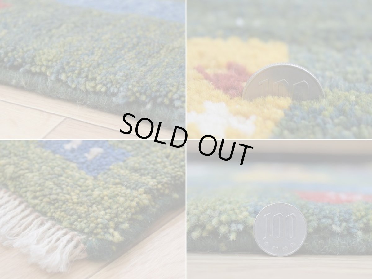 画像20: 新品 ペルシャ ギャッベ 縦1.7m 横1.1m 2㎡ 2-3人掛けソファ サイズ 170 × 110 cm No.R421 肉厚 天然 ウール ギャベ 手織り ハンドメイド ラグ 絨毯 カーペット 緑 グリーン カラフル マルチカラー n-r421-170110h001-031 (20)