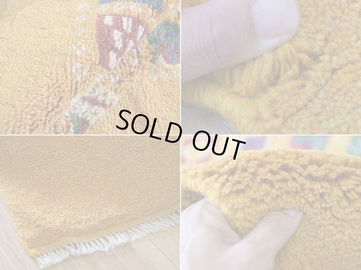 画像18: 新品 ペルシャ ギャッベ 縦1.6m 横1.2m 2㎡ 2-3人掛けソファ サイズ 160 × 115 cm No.R418 肉厚 天然 ウール ギャベ 手織り ハンドメイド ラグ 絨毯 カーペット 黄色 イエロー カラフル マルチカラー n-r418-160115h09-021 (18)