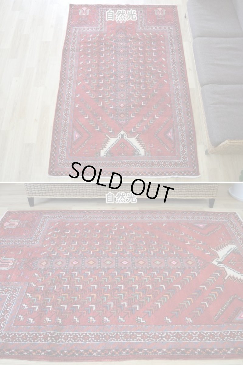 画像3: 良品 ペルシャ 部族絨毯 バルーチ 縦2.2m 横1.5m 3.2㎡ 2帖程度 リビング ダイニング 2-3人掛けソファ サイズ 215 x 145 cm No.R234 天然 ウール 手織り トライバル ラグ 敷物 マット カーペット 幾何学模様 ヴィンテージ ビンテージ b-r234-215145h001-031 (3)