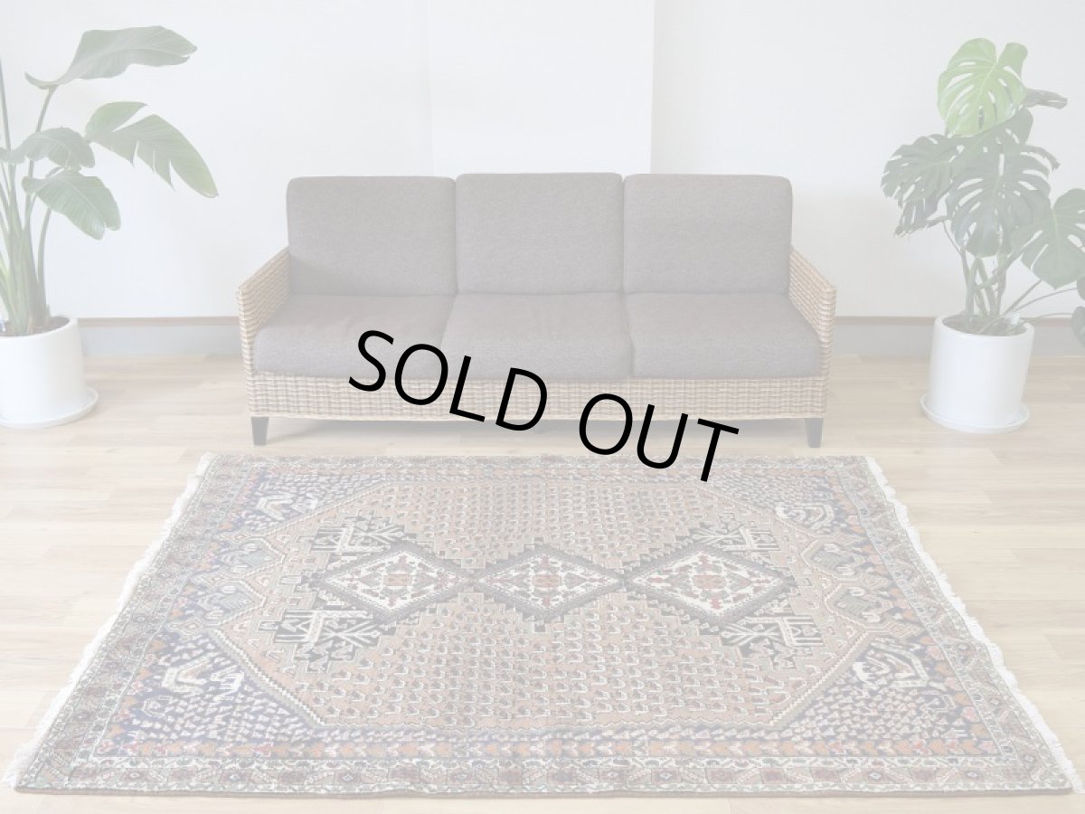 画像1: 良品 ペルシャ 絨毯  シャハレババク 縦2m 横1.5m 3㎡ 〜2帖 リビング ダイニング 2〜3人掛けソファ サイズ 195 x 155 cm No.P466 天然 ウール 手織り ハンドメイド トライバル ラグ 部族絨毯 マット カーペット 幾何学模様 民族柄 ネイビー ブラウン ブラック ギャッベ(ギャベ)をお探しの方にもお勧めです b-p466-195155h033p (1)