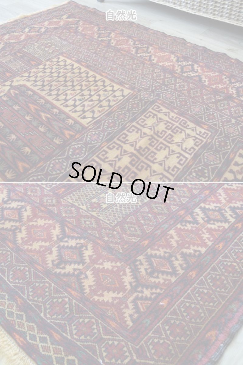 画像7: 美品 ペルシャ 部族絨毯 バルーチ 縦2m 横1.5m 3㎡ ~2帖 リビング ダイニング 2-3人掛けソファ サイズ 194 x 148 cm No.2136 ウール 手織り ハンドメイド トライバル ラグ カーペット 茶 ベージュ 幾何学模様 民族柄 a-2136-194148h325p (7)