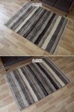 画像4: 新品 ペルシャ ギャッベ 縦2m 横1.5m 3㎡ 〜2帖 リビング ダイニング 2-3人掛けソファ サイズ 193 × 151 cm No.P400 肉厚 天然 ウール ギャベ 手織り ハンドメイド ラグ 絨毯 カーペット リビングダイニングルームやベッドサイドに 生成り ベージュ 茶 グレー 原毛系 ボーダー グラデーション n-p400-193151h092p (4)