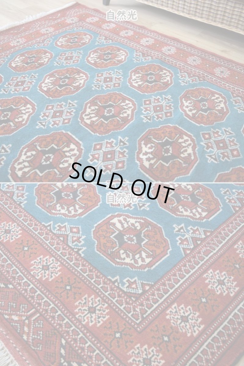 画像7: 新品 ペルシャ 部族絨毯 トルクメン 縦2m 横1.4n 2.6㎡ ~2帖 2-3人掛けソファ センターテーブル サイズ 190 x 135 cm No.R478 ウール 手織り ハンドメイド トライバル ラグ カーペット グリーン 幾何学模様 民族柄 赤 ターコイズ n-r478-190135h001-031 (7)