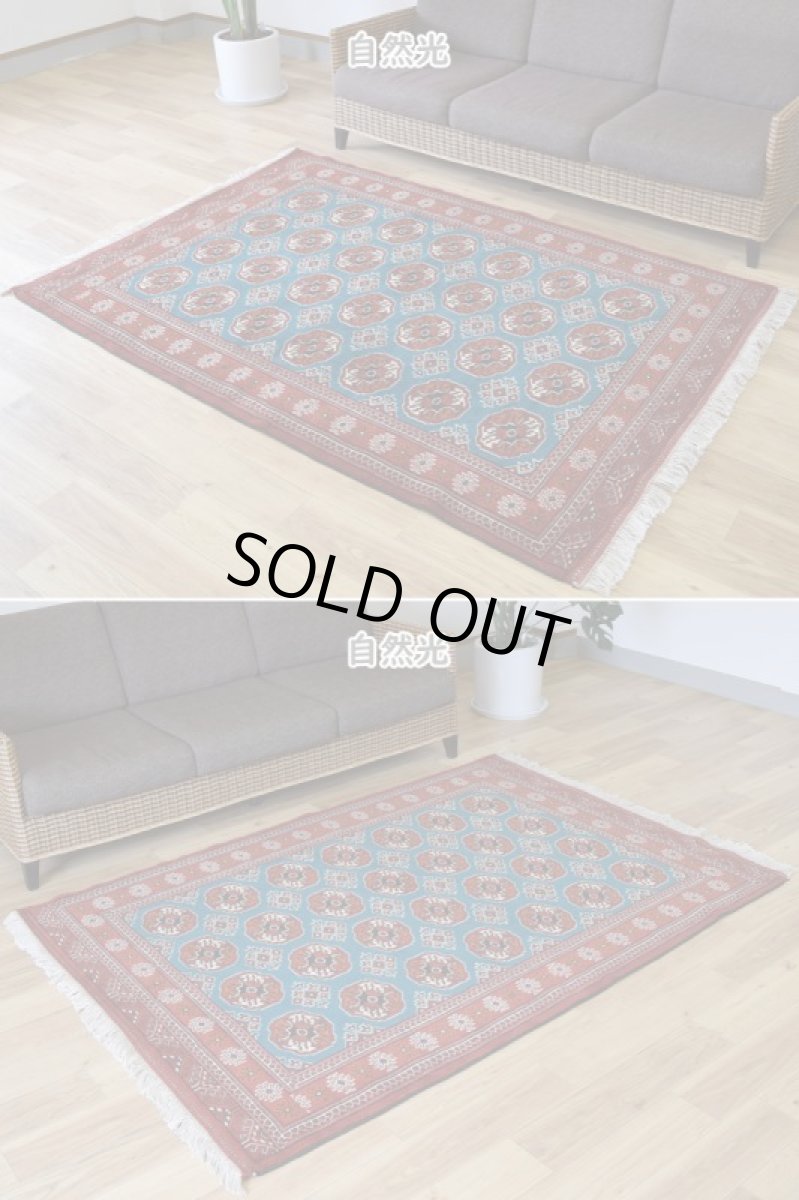 画像4: 新品 ペルシャ 部族絨毯 トルクメン 縦2m 横1.4n 2.6㎡ ~2帖 2-3人掛けソファ センターテーブル サイズ 190 x 135 cm No.R478 ウール 手織り ハンドメイド トライバル ラグ カーペット グリーン 幾何学模様 民族柄 赤 ターコイズ n-r478-190135h001-031 (4)