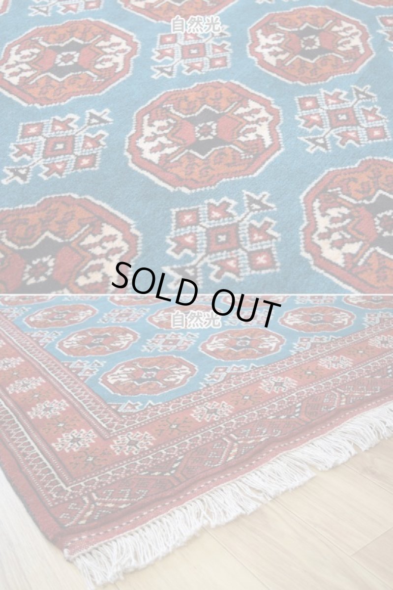 画像9: 新品 ペルシャ 部族絨毯 トルクメン 縦2m 横1.4n 2.6㎡ ~2帖 2-3人掛けソファ センターテーブル サイズ 190 x 135 cm No.R478 ウール 手織り ハンドメイド トライバル ラグ カーペット グリーン 幾何学模様 民族柄 赤 ターコイズ n-r478-190135h001-031 (9)