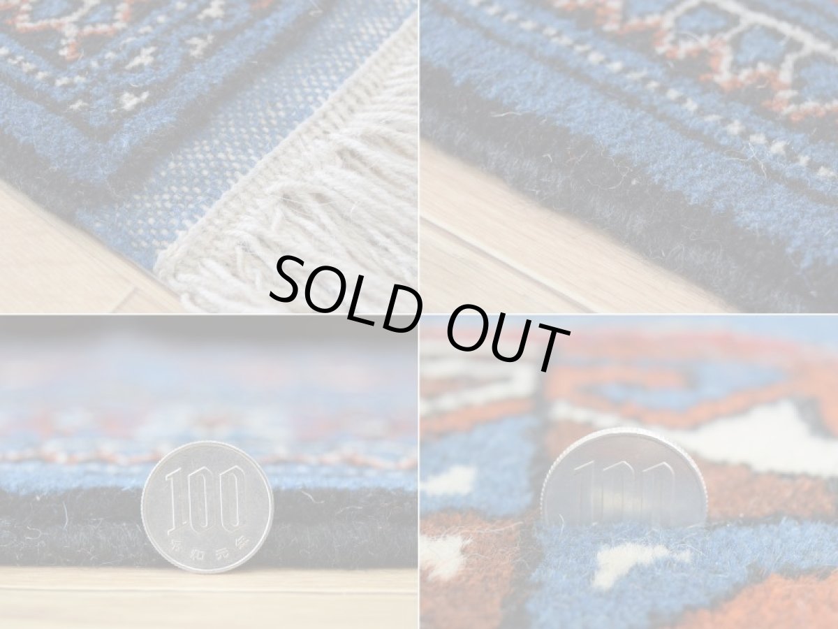 画像20: 新品 ペルシャ 部族絨毯 トルクメン 縦1.3m 横0.8m アクセント ラグ サイズ 125 x 80 cm No.F133 天然 肉厚 ウール 手織り ハンドメイド トライバル ラグ マット カーペット 青 ギュル 幾何学模様 民族柄 n-f133-125080h001 (20)