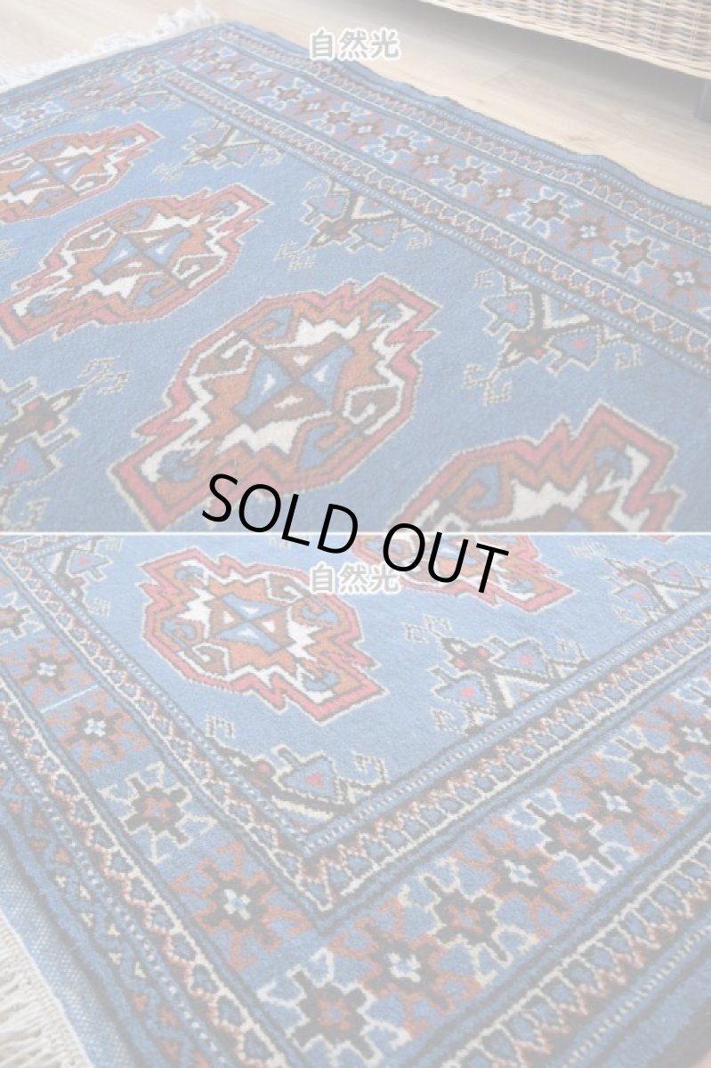 画像7: 新品 ペルシャ 部族絨毯 トルクメン 縦1.3m 横0.8m アクセント ラグ サイズ 125 x 80 cm No.F133 天然 肉厚 ウール 手織り ハンドメイド トライバル ラグ マット カーペット 青 ギュル 幾何学模様 民族柄 n-f133-125080h001 (7)