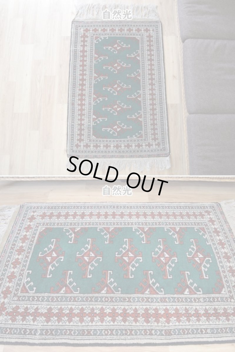 画像3: 新品 ペルシャ 部族絨毯 トルクメン 縦1.2m 横0.9m アクセント ラグ サイズ 120 x 85 cm No.F137 天然 肉厚 ウール 手織り ハンドメイド トライバル ラグ マット カーペット 緑 グリーン ギュル 幾何学模様 民族柄 n-f137-120085h001 (3)