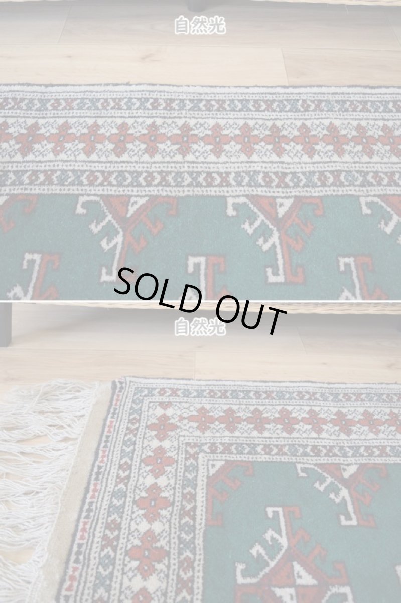 画像6: 新品 ペルシャ 部族絨毯 トルクメン 縦1.2m 横0.9m アクセント ラグ サイズ 120 x 85 cm No.F137 天然 肉厚 ウール 手織り ハンドメイド トライバル ラグ マット カーペット 緑 グリーン ギュル 幾何学模様 民族柄 n-f137-120085h001 (6)