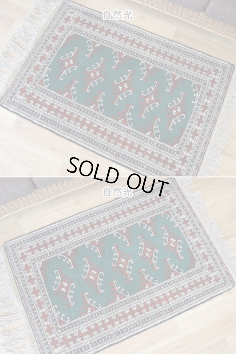 画像5: 新品 ペルシャ 部族絨毯 トルクメン 縦1.2m 横0.9m アクセント ラグ サイズ 120 x 85 cm No.F137 天然 肉厚 ウール 手織り ハンドメイド トライバル ラグ マット カーペット 緑 グリーン ギュル 幾何学模様 民族柄 n-f137-120085h001 (5)