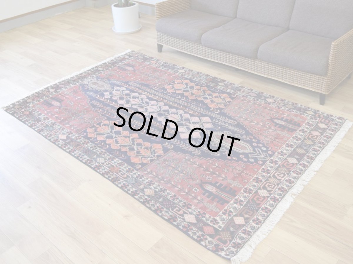 画像2: 良品 ペルシャ 絨毯  シールジャーン 縦2m 横1.5m 3㎡ 〜2帖 リビング ダイニング 2〜3人掛けソファ サイズ 220 x 150 cm No.P469 天然 肉厚 ウール 手織り ハンドメイド トライバル ラグ 部族絨毯 マット カーペット 幾何学模様 生命の樹 民族柄 ネイビー レッド グリーン オレンジ マルチカラーギャッベ(ギャベ)をお探しの方にもお勧めです b-p469-220150h083p (2)