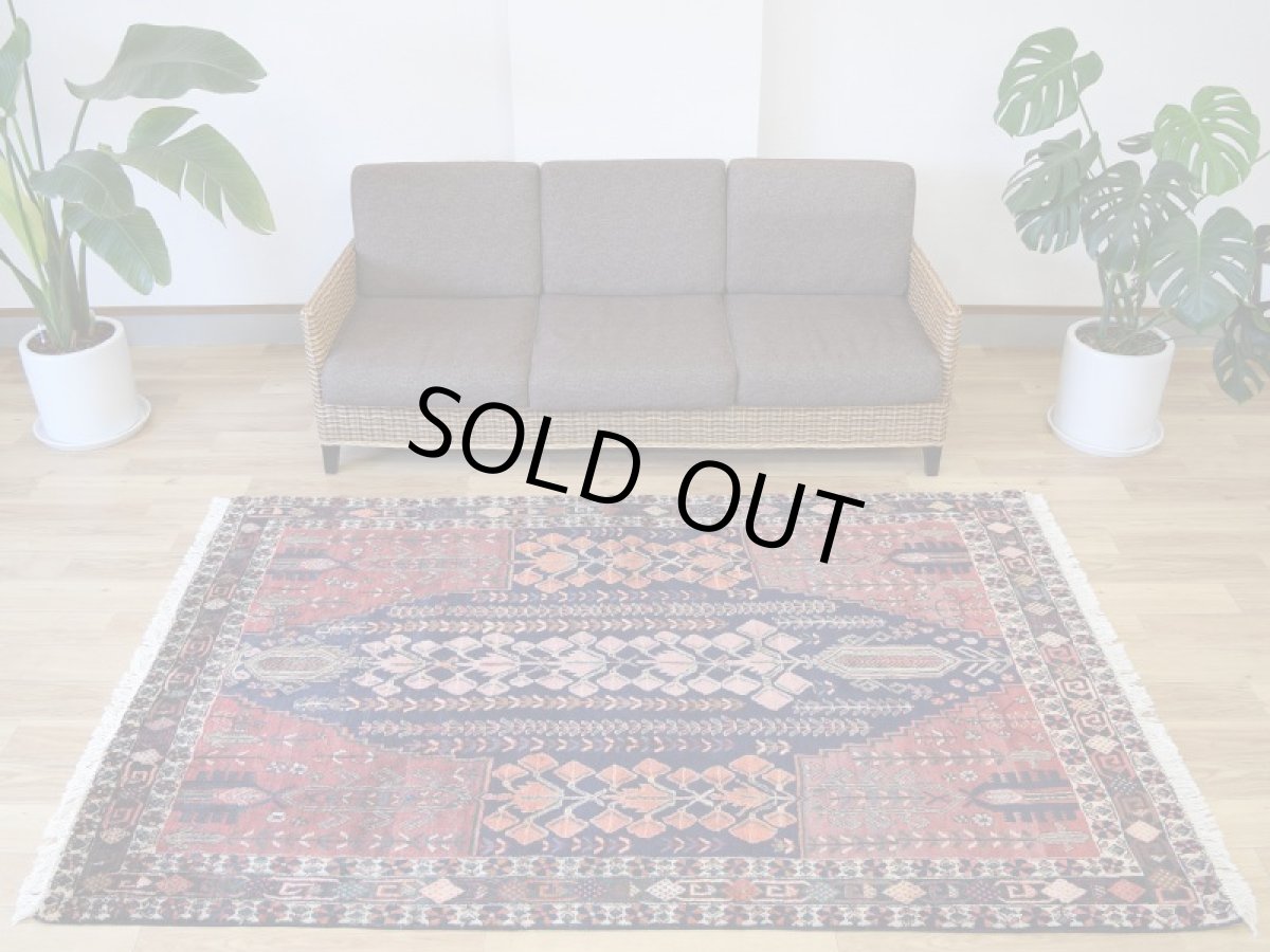 画像1: 良品 ペルシャ 絨毯  シールジャーン 縦2m 横1.5m 3㎡ 〜2帖 リビング ダイニング 2〜3人掛けソファ サイズ 220 x 150 cm No.P469 天然 肉厚 ウール 手織り ハンドメイド トライバル ラグ 部族絨毯 マット カーペット 幾何学模様 生命の樹 民族柄 ネイビー レッド グリーン オレンジ マルチカラーギャッベ(ギャベ)をお探しの方にもお勧めです b-p469-220150h083p (1)