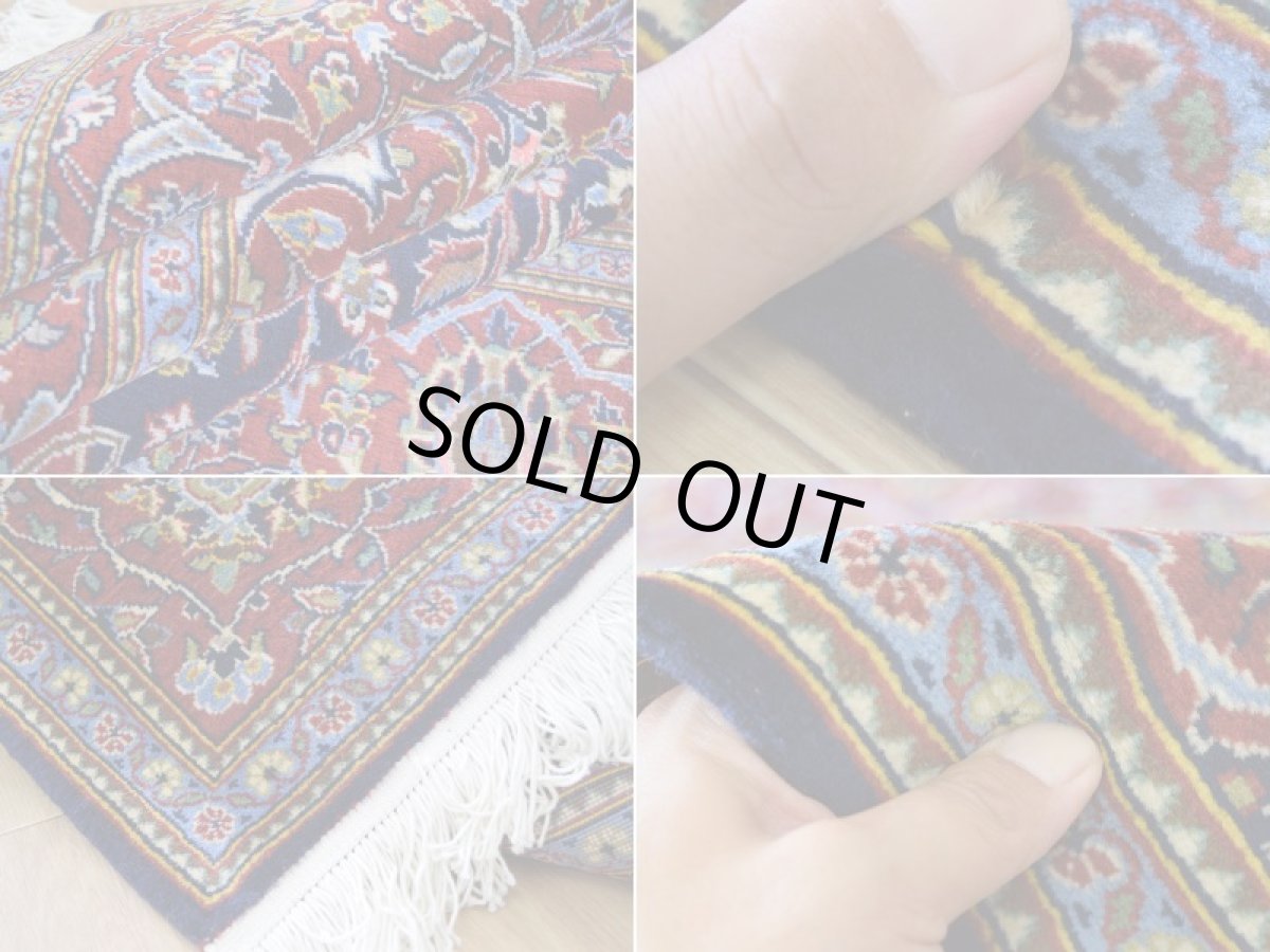 画像18: 新品 ペルシャ 絨毯 カシャーン 産 縦2.2m 横1.5m 3.1㎡ 〜2帖程度 リビング ダイニング 2-3人掛けソファ サイズ 217 x 142 cm No.2674 ウール 手織り ラグ 敷物 カーペット メダリオン 赤 濃紺 n-2674-217142h007-009 (18)