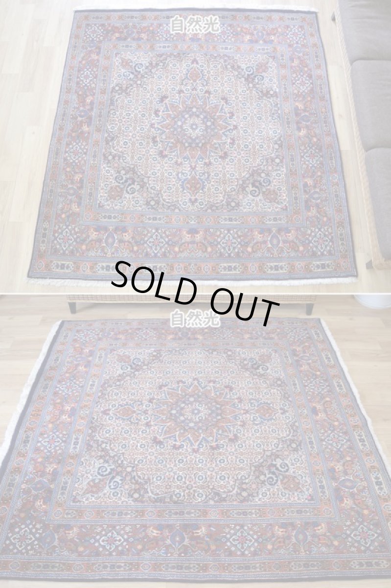 画像3: 良品 ペルシャ 絨毯 ムード 産 縦2m 横2m 3.5㎡ ~2-3帖 正方形 スクエアタイプ リビング ダイニング 2-3人掛けソファ サイズ 190 x 180 cm No.R350 ウール 手織り ハンドメイド トライバル ラグ カーペット ネイビー 茶 生成り マヒ柄 ヘラティ模様 b-r350-190180h052-033 (3)