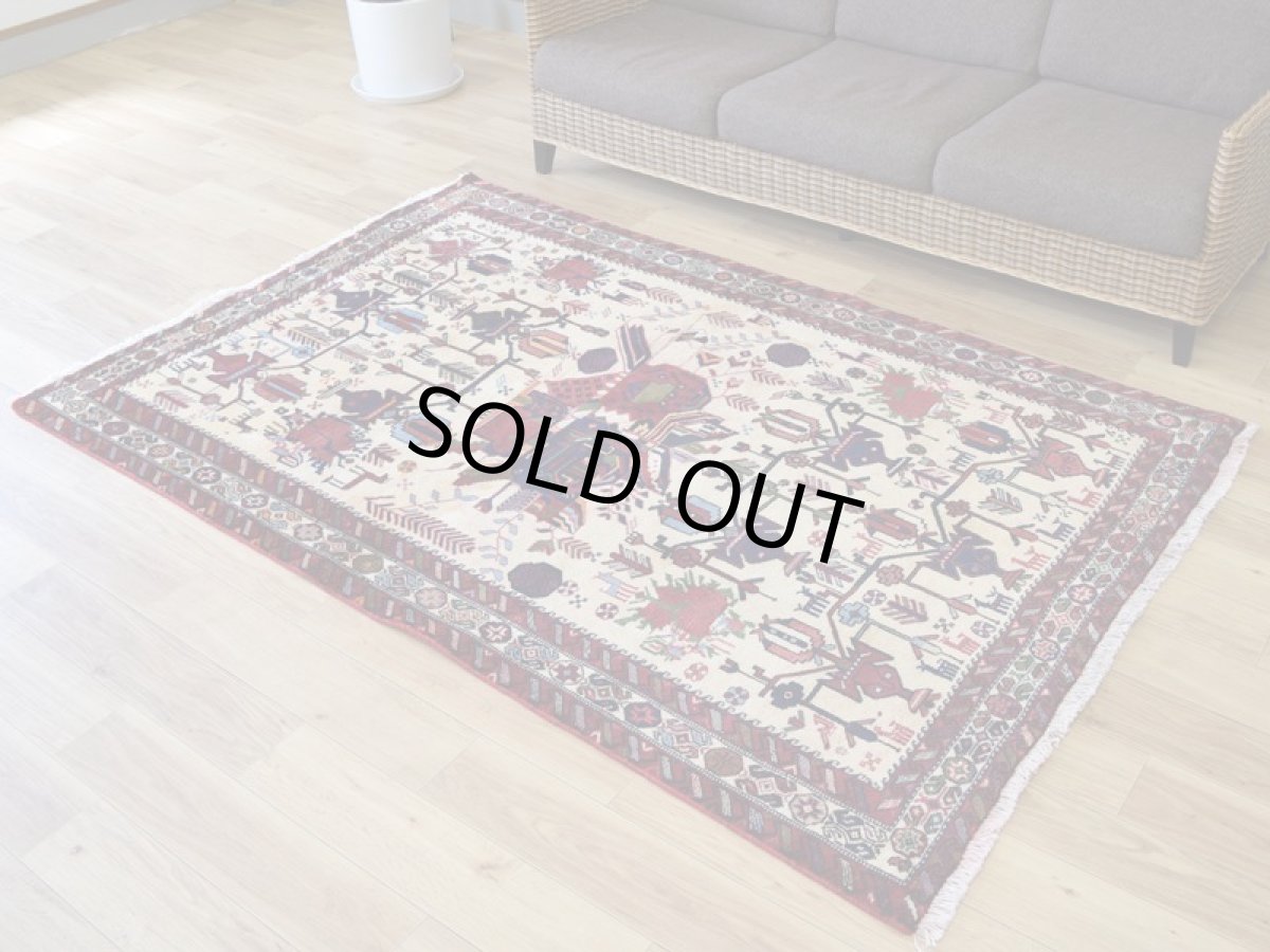 画像2: 美品 ペルシャ 部族絨毯 シールジャーン 縦2m 横1.5m 3㎡ ~2帖 リビング ダイニング 2-3人掛けソファ サイズ 200 x 135 cm No.P467 ウール 手織り ハンドメイド トライバル ラグ カーペット 生成り クリーム ベージュ 民族柄 a-p467-200135h023ab024p (2)