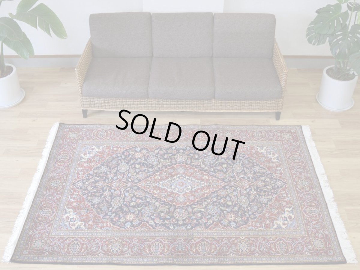 画像2: 新品 ペルシャ 絨毯 カシャーン 産 縦2.2m 横1.5m 3.1㎡ 〜2帖程度 リビング ダイニング 2-3人掛けソファ サイズ 213 x 145 cm No.2673 ウール 手織り ラグ 敷物 カーペット メダリオン 赤 濃紺 n-2673-213145h007-009 (2)