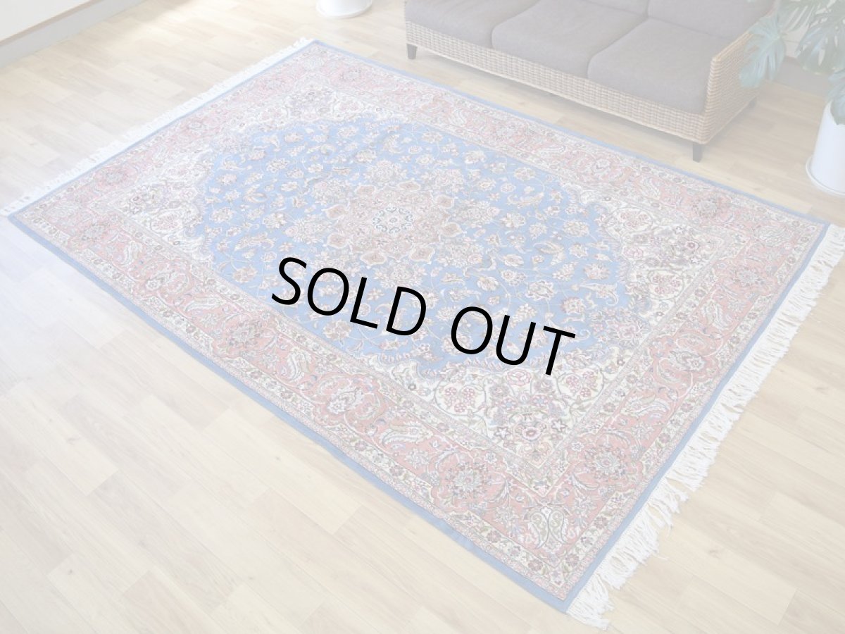 画像3: 新品 ペルシャ 絨毯 カシュマール 産  縦3m 横2m 6㎡ 〜6帖程度 リビング ダイニング 3人掛けソファ コーナーソファ 大判 サイズ 300 x 200 cm No.2265 ウール 手織り トライバル ラグ 敷物 カーペット メダリオン 水色 スカイブルー n-2265-300200s0961a0022 (3)