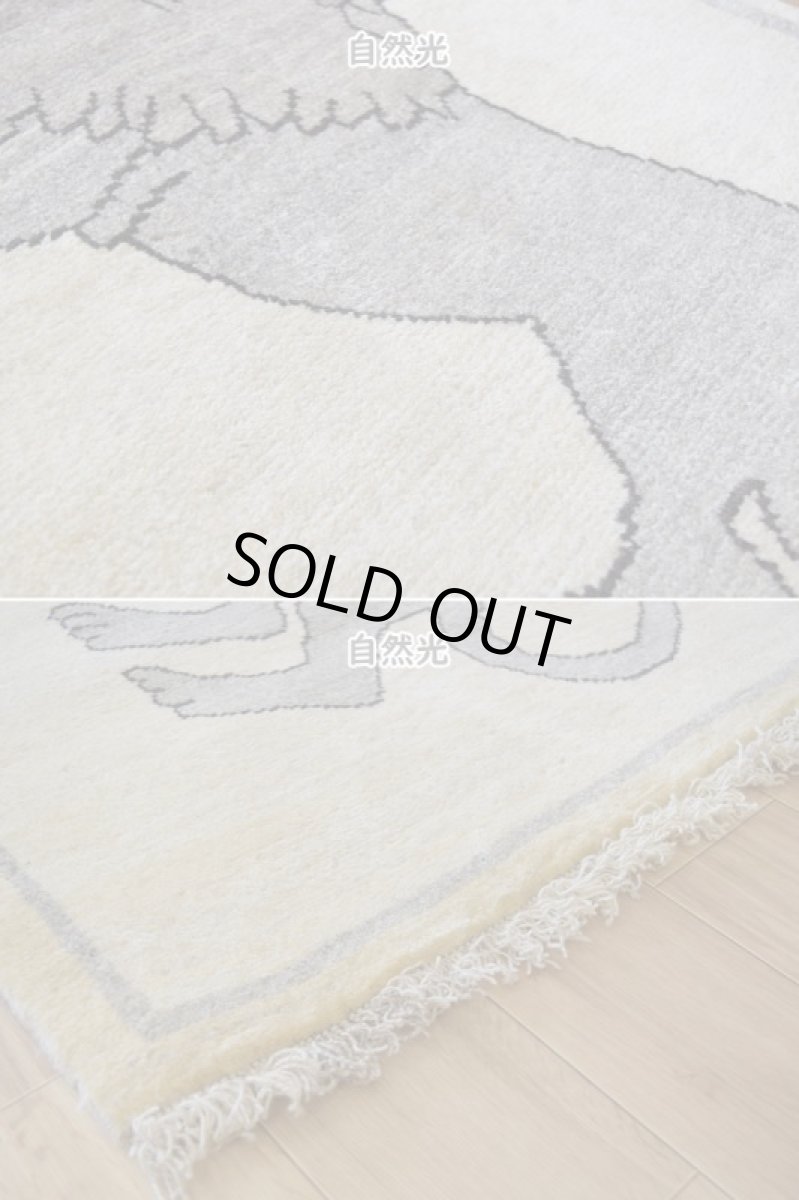 画像8: 新品 ペルシャ ギャッベ 縦1.1m アクセント ラグ サイズ 106 x 75 cm No.2371 肉厚 ウール 手織り ハンドメイド ギャベ マット カーペット  ライオンラグ ベージュグレー 原毛系 n-2371-106075s101a531 (8)