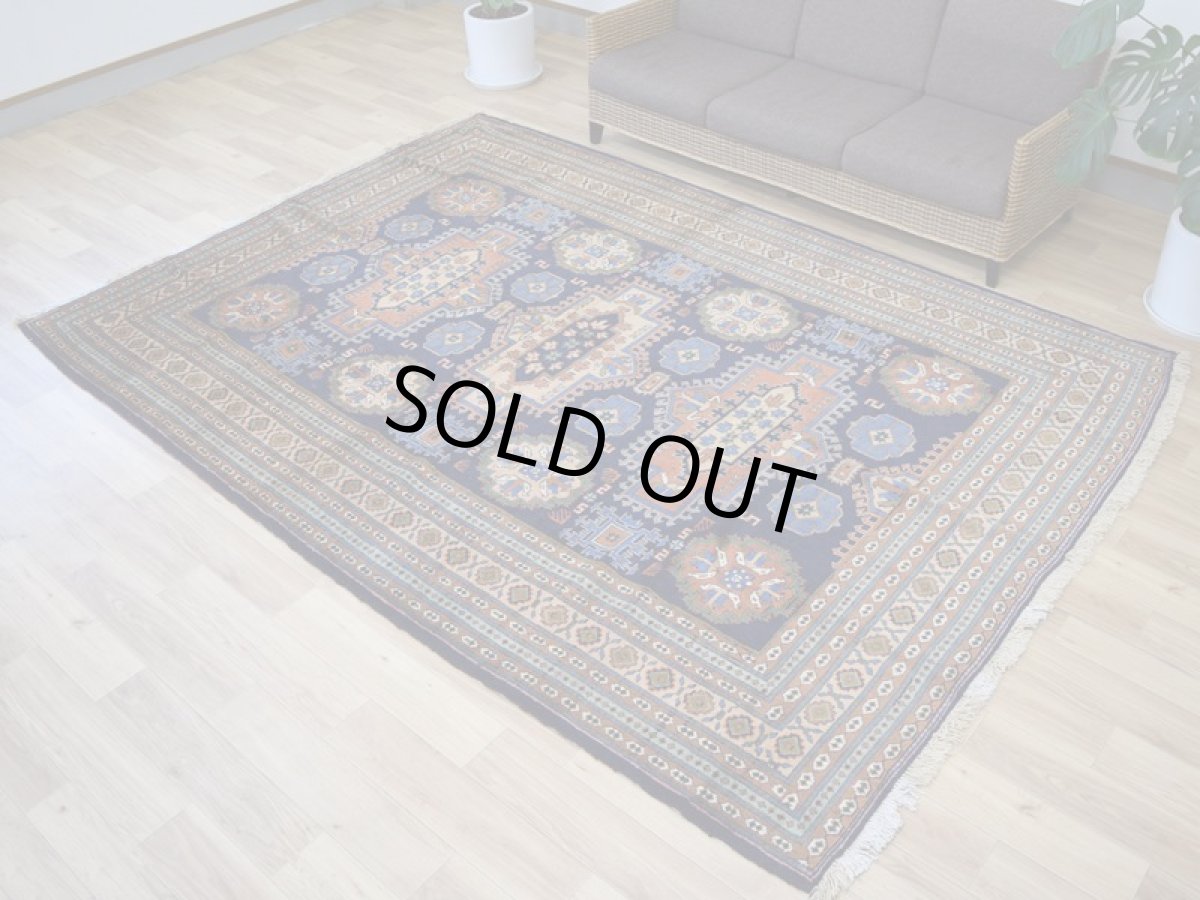 画像3: 良品 ペルシャ 部族絨毯 アルデビル 縦3m 横2m 6㎡ 6帖 リビング ダイニング 3人掛けソファ サイズ 298 x 215 cm No.1962 ウール 手織り ハンドメイド トライバル ラグ マット カーペット ネイビー 幾何学模様 民族柄 ビンテージ ヴィンテージ b-1962-298215s032a003 (3)