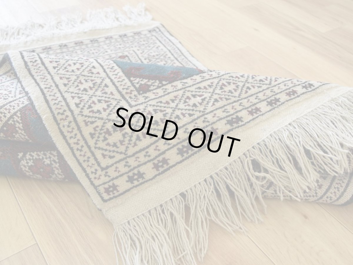 画像14: 新品 ペルシャ 部族絨毯 トルクメン 縦1.2m 横0.8m アクセント ラグ サイズ 120 x 80 cm No.F135 天然 肉厚 ウール 手織り ハンドメイド トライバル ラグ マット カーペット ターコイズ 緑 グリーン ギュル 幾何学模様 民族柄 n-f135-120080h001 (14)