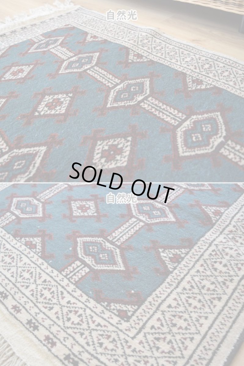 画像6: 新品 ペルシャ 部族絨毯 トルクメン 縦1.2m 横0.8m アクセント ラグ サイズ 120 x 80 cm No.F135 天然 肉厚 ウール 手織り ハンドメイド トライバル ラグ マット カーペット ターコイズ 緑 グリーン ギュル 幾何学模様 民族柄 n-f135-120080h001 (6)