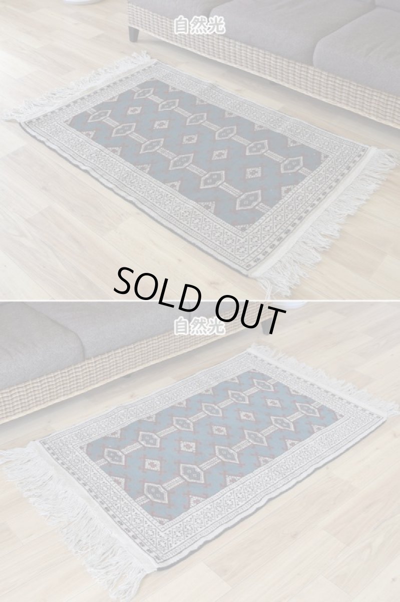 画像4: 新品 ペルシャ 部族絨毯 トルクメン 縦1.2m 横0.8m アクセント ラグ サイズ 120 x 80 cm No.F135 天然 肉厚 ウール 手織り ハンドメイド トライバル ラグ マット カーペット ターコイズ 緑 グリーン ギュル 幾何学模様 民族柄 n-f135-120080h001 (4)