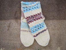 画像1: 新品 イラン製 ウール ミドル 25-26 cm 手編み靴下 ニットルームソックス Long Knit Room Socks n-wm2526-2h4a5 (1)