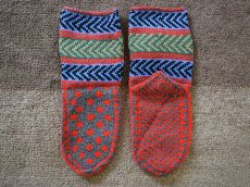 画像2: 新品 イラン製 アクリル混ウール ミドル 24-25 cm 手編み靴下 ニットルームソックス Long Knit Room Socks n-am2425-18h3a4 (2)