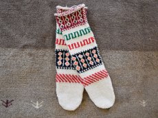画像1: 新品 イラン製 アクリル混ウール ロング 24-25 cm 手編み靴下 ニットルームソックス Long Knit Room Socks n-al2425-5h5a7 (1)