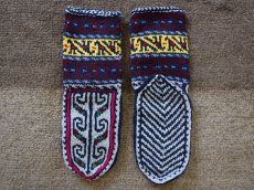 画像2: 新品 イラン製 アクリル混ウール ミドル 24-25 cm 手編み靴下 ニットルームソックス Long Knit Room Socks n-am2425-21h4a5 (2)