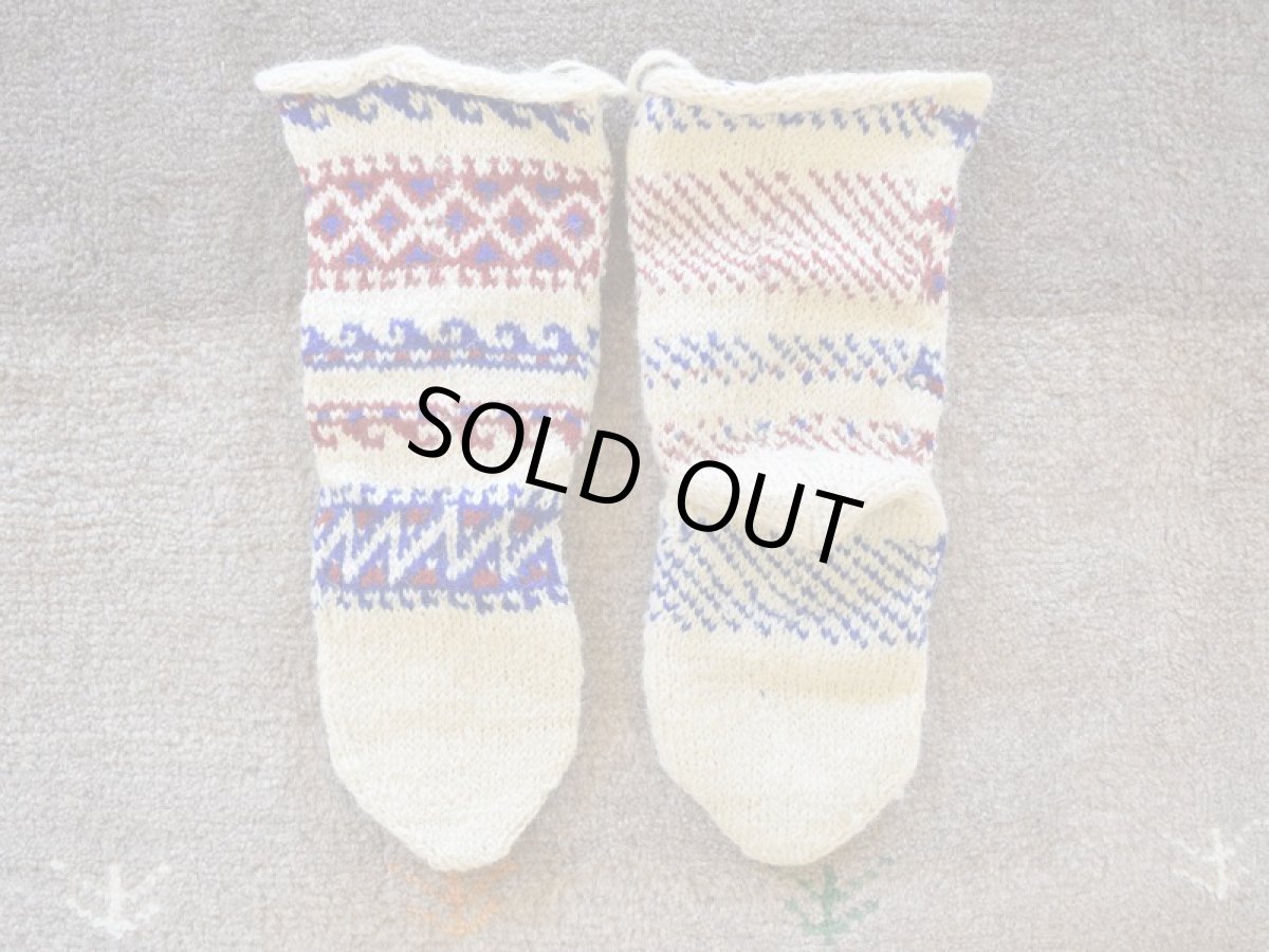 画像2: 新品 イラン製 ウール ミドル 24-25 cm 手編み靴下 ニットルームソックス Long Knit Room Socks n-wm2425-7h4a5 (2)