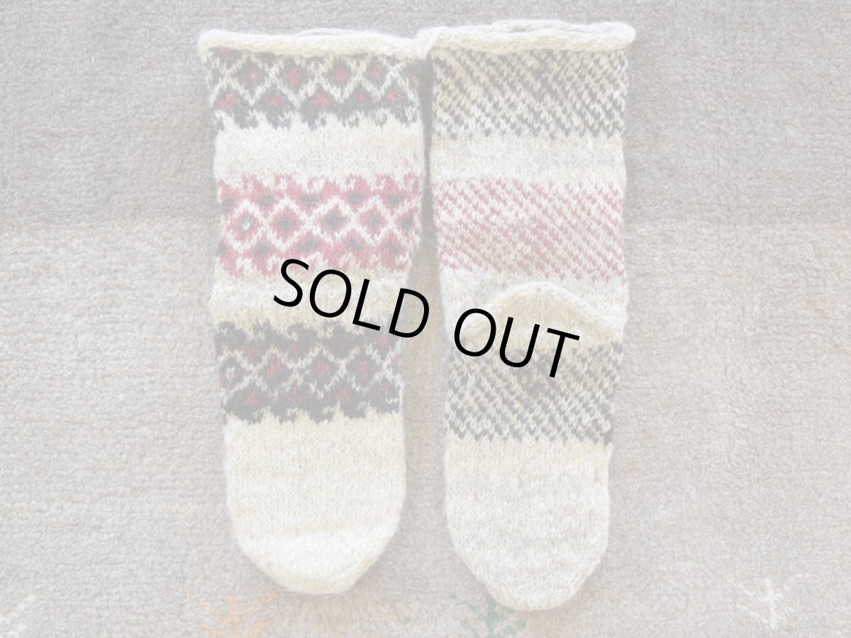 画像2: 新品 イラン製 ウール ミドル 24-25 cm 手編み靴下 ニットルームソックス Long Knit Room Socks n-wm2425-8h4a5 (2)