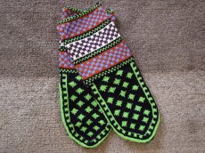 画像1: 新品 イラン製 アクリル混ウール ミドル 24-25 cm 手編み靴下 ニットルームソックス Long Knit Room Socks n-am2425-17h3a4 (1)