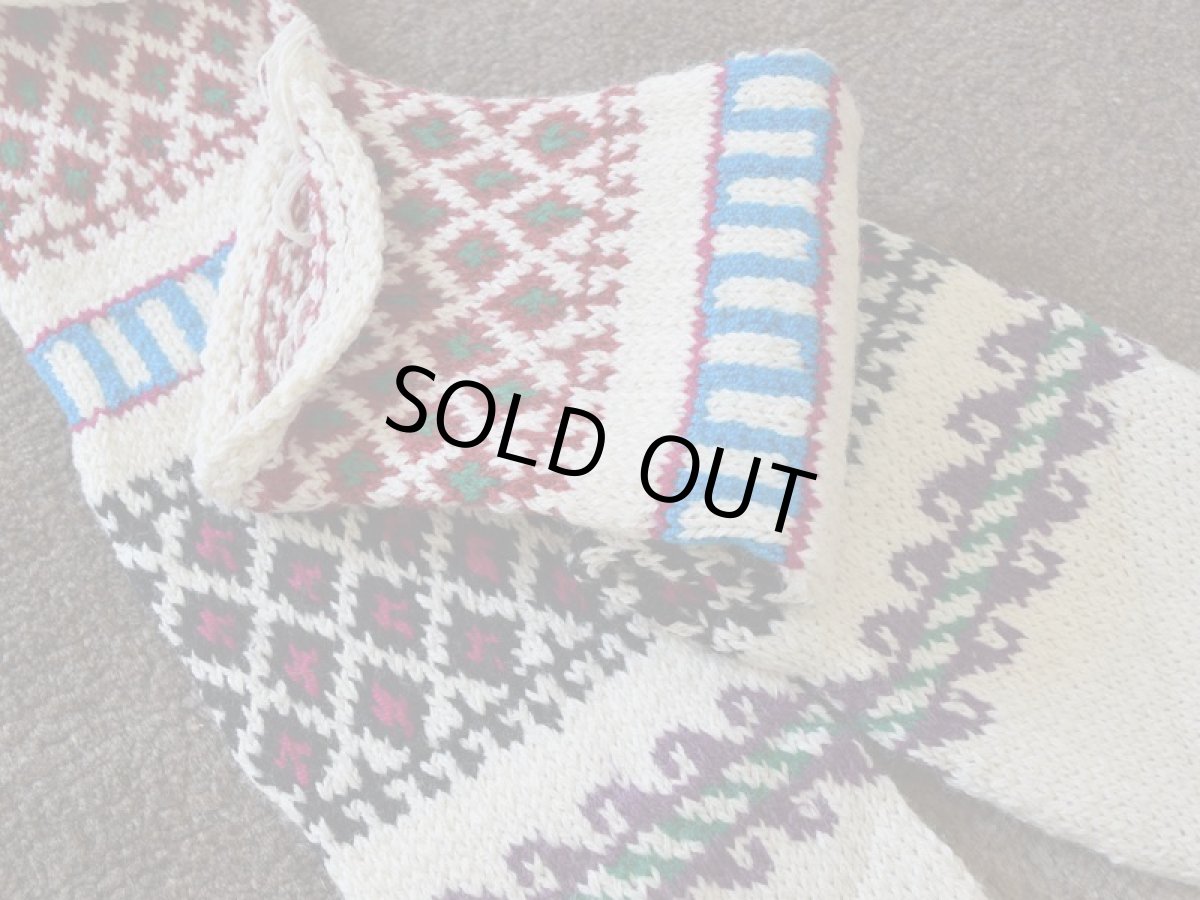 画像3: 新品 イラン製 アクリル混ウール ロング 23-24 cm 手編み靴下 ニットルームソックス Long Knit Room Socks n-al2324-52h5a7 (3)
