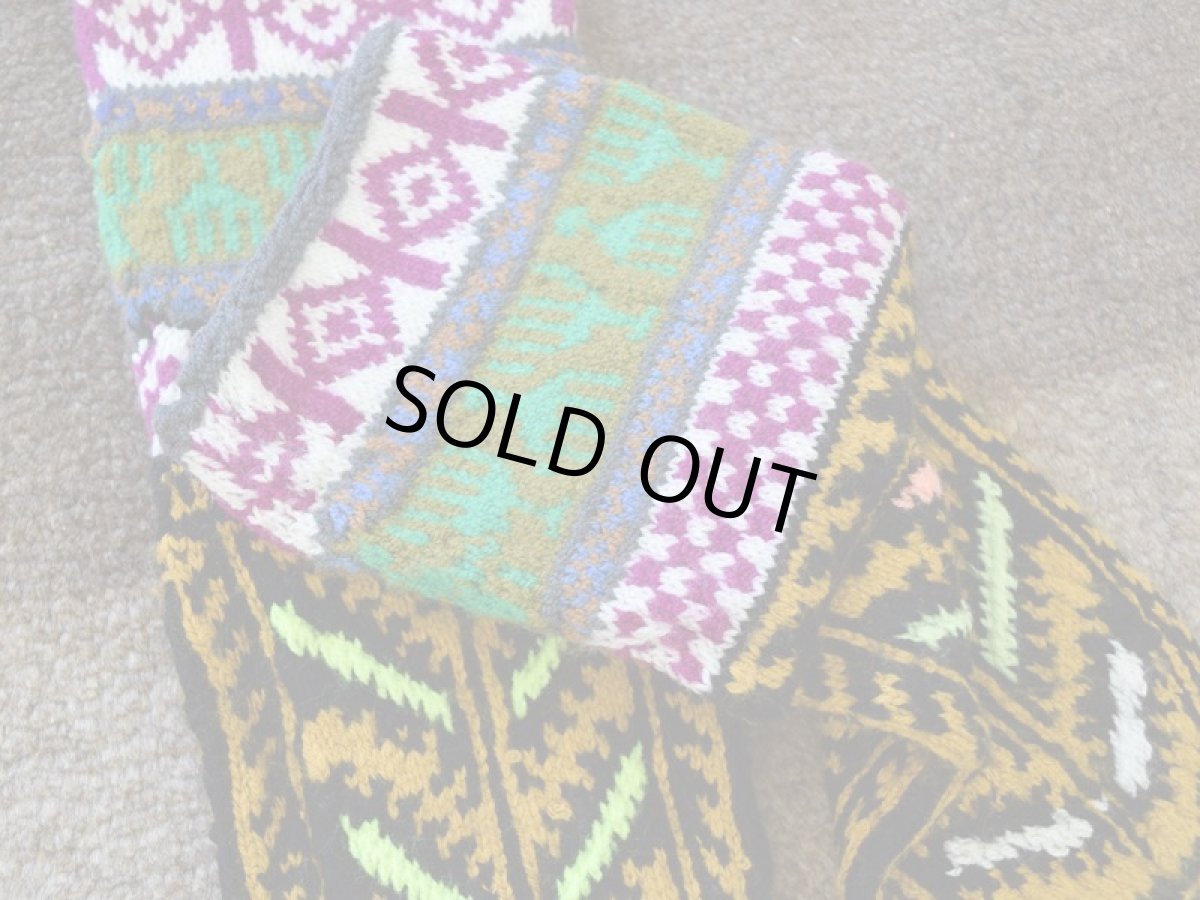 画像3: 新品 イラン製 アクリル混ウール ミドル 23-24 cm 手編み靴下 ニットルームソックス Long Knit Room Socks n-am2324-58h4a5 (3)