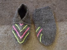 画像1: 新品 イラン製 ウール ショート くるぶし丈 24-25 cm 手編み靴下 ニットルームソックス Long Knit Room Socks n-ws2425-77h2a3 (1)