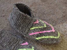 画像3: 新品 イラン製 ウール ショート くるぶし丈 24-25 cm 手編み靴下 ニットルームソックス Long Knit Room Socks n-ws2425-77h2a3 (3)