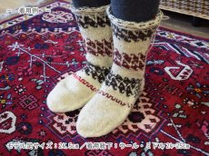画像4: 新品 イラン製 ウール ミドル 24-25 cm 手編み靴下 ニットルームソックス Long Knit Room Socks n-wm2425-11h4a5 (4)